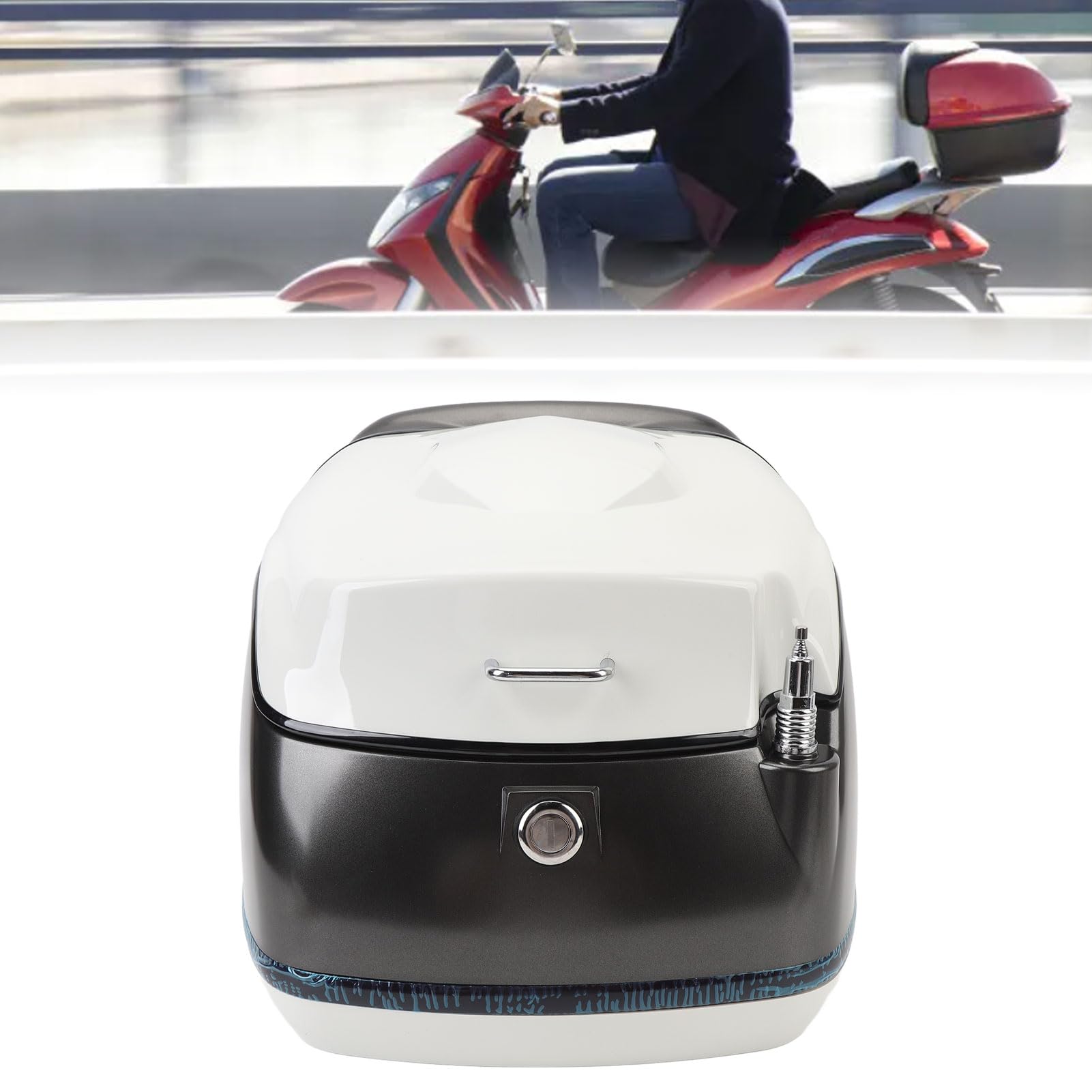 Kufer Górny Motocykla, Wodoodporny Kufer Górny Motocykla 38L z blokadą zabezpieczającą, Kufer Tylny Motocykla, futerał do Przechowywania, Kufer Górny na Bagażnik (czarny biały)