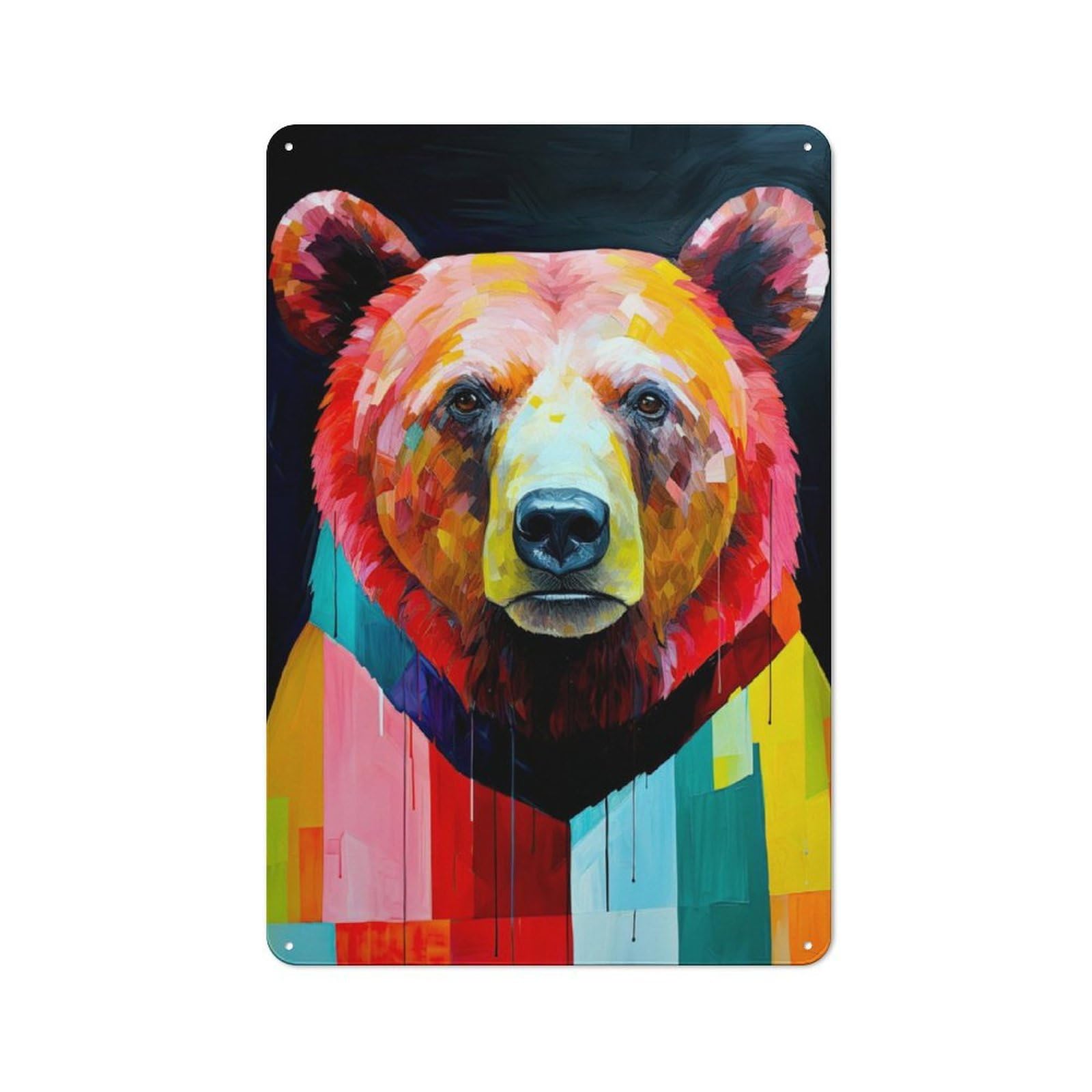 Junmoney Bear Illustration 30X20cm Rustic Metal Sign With For Hobby Room Or Studio, Metal Sign Decor For Hobby Rooms And Studios