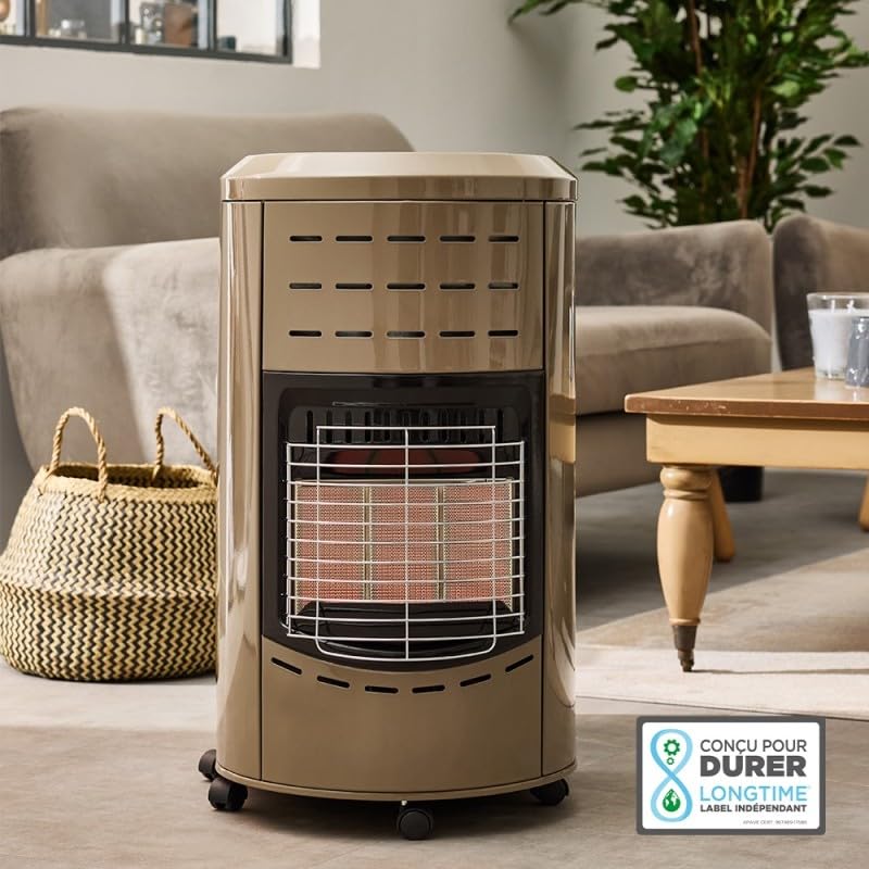 FAVEX - Chauffage d'appoint gaz Calgary Taupe - Prêt à l'emploi livré avec Tuyau et détendeur - Intérieur - Brûleur céramique Infrarouge - 3 Puissances de Chauffe - Jusqu'à 40 m², Acier