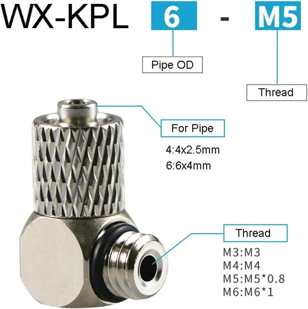 5PCS Brass Pneumatic Quick Connectors M3-M6 Thread to 3/4/6mm Tubes with Screw-Through Design(Wx-kpc4-m5)