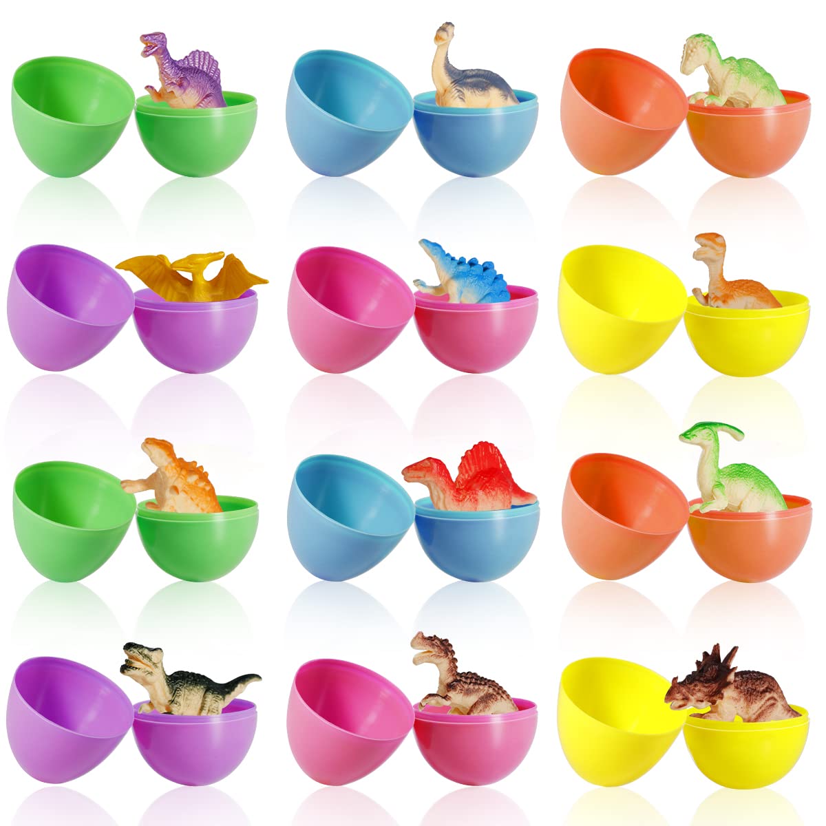 Easter Eggs with Toys Inside, 12pcs Prefilled Easter Eggs with Mini Dinosaurs, Easter Basket Stuffers Fillers for Easter Party Favor, Easter Eggs Hunt, Carnival Prizes Prize Classroom Rewards