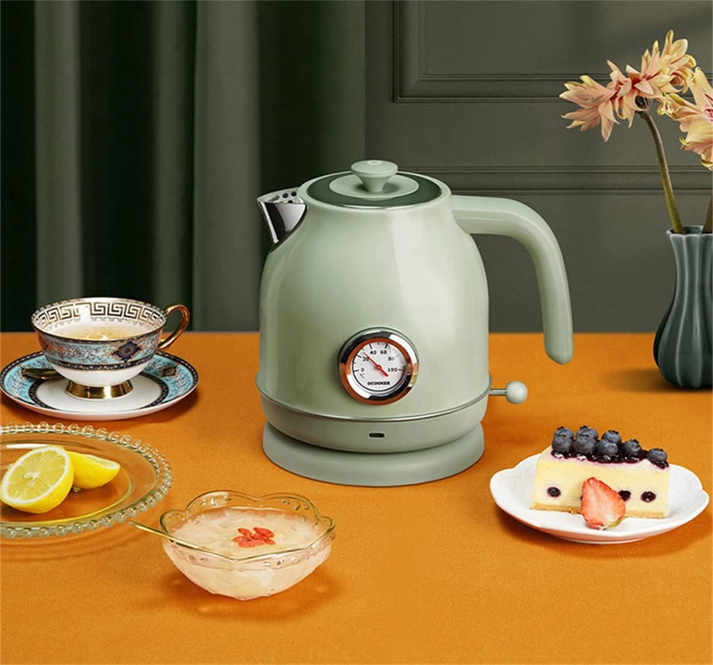 n/a Electric Kettle Household 304 Stainless Steel Retro Thermometer Water Kettle Kitchen 220V 1.7L (Color : Green, Size : EU)