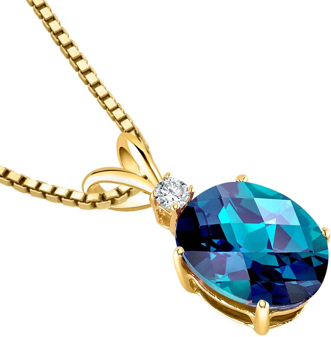 PEORA 14K Yellow Gold Created Alexandrite Pendant and Earrings - Oval Shaped - Pendant 3.30 Carats + Stud Earrings 2 Carats