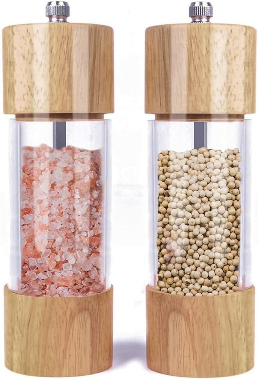 Wooden Salt and Pepper Grinder Set Manual Salt and Pepper Mills Salt and Pepper Mills with Acrylic Visible Window (Color : 8 inch 2-Pack) (6 inch 2 Pack)