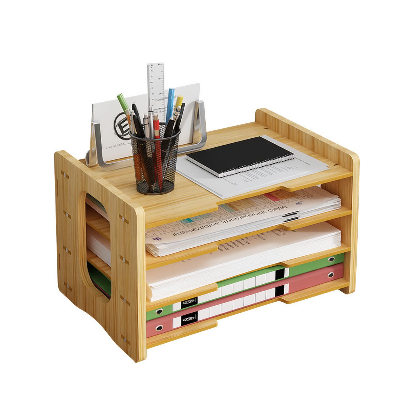 Organizzatore da scrivania Boho resistente, vassoio porta,Legna
