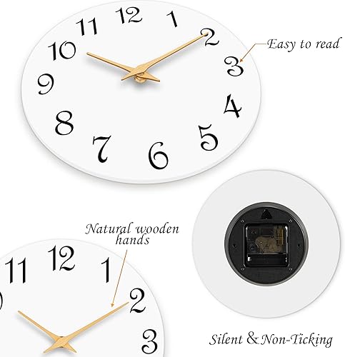 Miniatura 4 de Reloj de pared, reloj de pared moderno de 8 pulgadas, funciona con pilas, pequeño reloj silencioso que no hace tictac decorativo para cocina, baño,