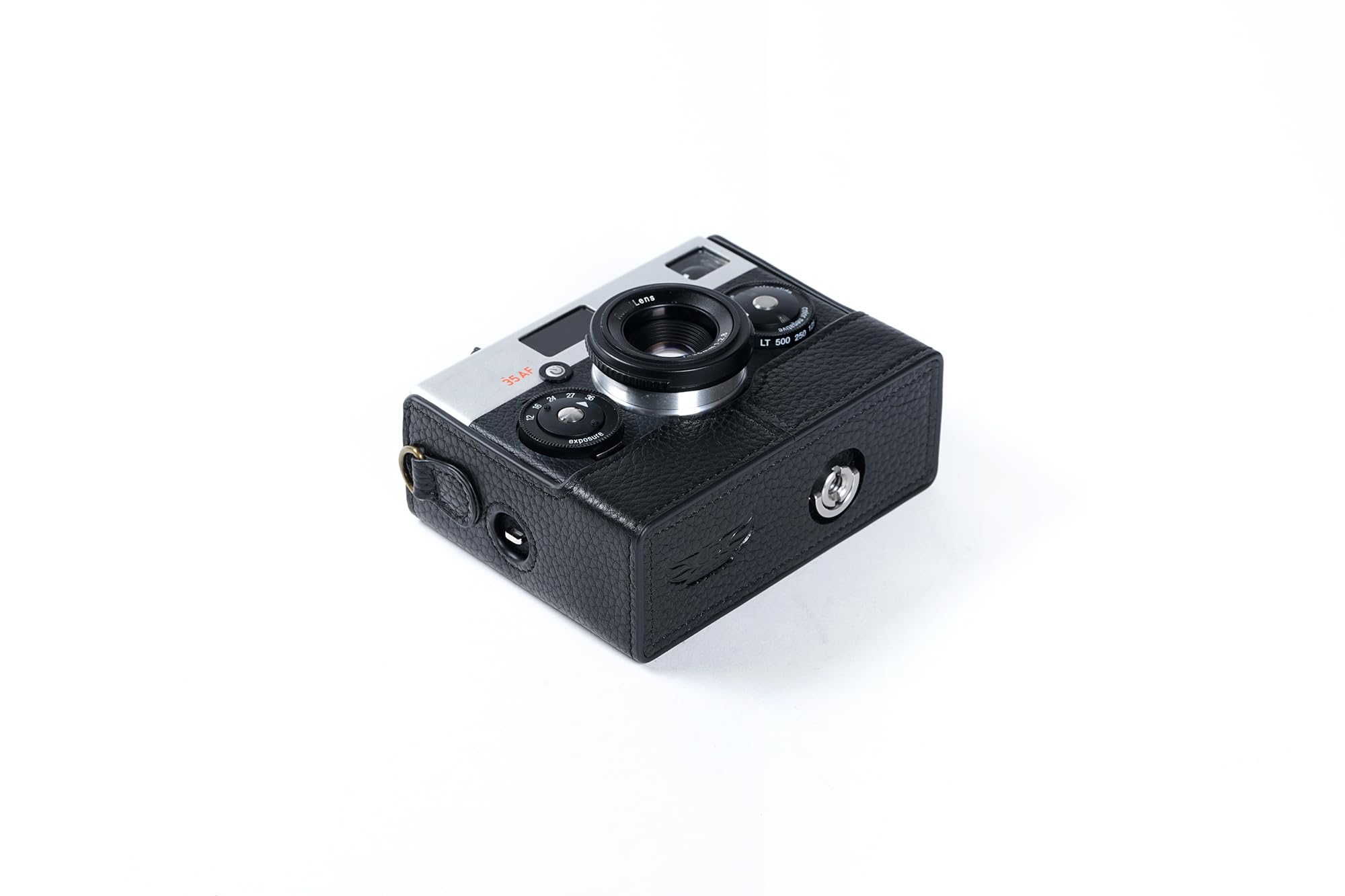 Demi-étui fait main en cuir véritable pour appareil photo Rollei 35AF Noir Coutures noires