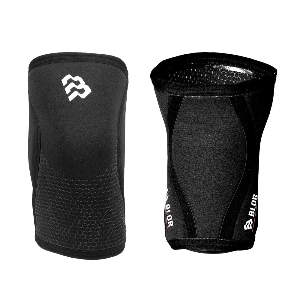BLOR Rodilleras 2.0 Black 5 | 7 mm ideales para Powerlifting en Neopreme | Unisex de compresión | Levantamiento de pesas | Ideales para culturismo y Crosstraining (7 mm, L)