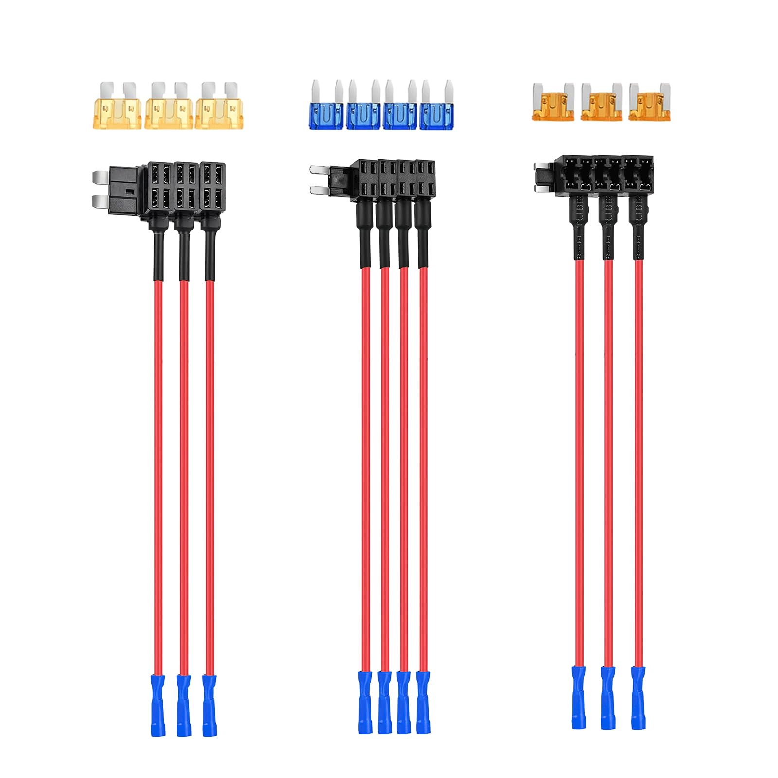 Nilight - 50040R 12V Car Add-a-Circuit Fuse Adapter with Standard and Mini TAP Profile TAP Blade Fuse for Cars Trucks Boats, 10 Pack Fuse Holder-3 types, 2 Years Warranty,Blue, Red, Black