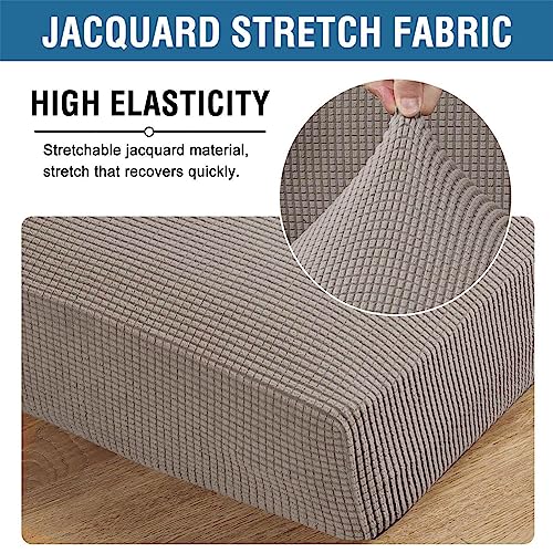 BXFUL Stretch Sofa Seat Cushion Cover, Fitted Sofa Couch Cushion Covers Furniture Protector, Checks Jacquard Spandex Fabric (2 Pcs,Taupe) - Image 5