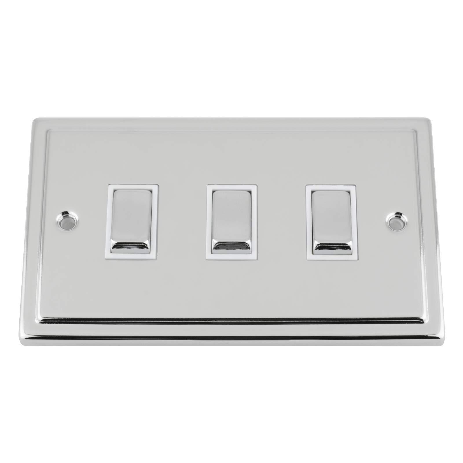 A5 Products White Trimline Polished Chrome Switch 3 Gang Insert Metal Rocker Switch (Double Plate)
