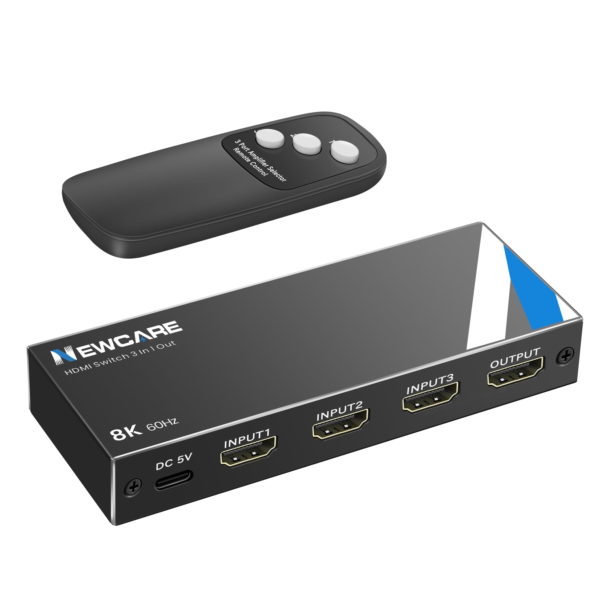 NEWCARE 8K HDMI 2.1 Switch 3 in 1 Out with Remote, 8K@60Hz 4K@120Hz HDMI Switch Support 48Gbps, 3D Surround Sound, HDR 10+, VRR, ALLM,3 Port HDMI Switcher Compatible with PS5/4 Xbox, Streaming Device