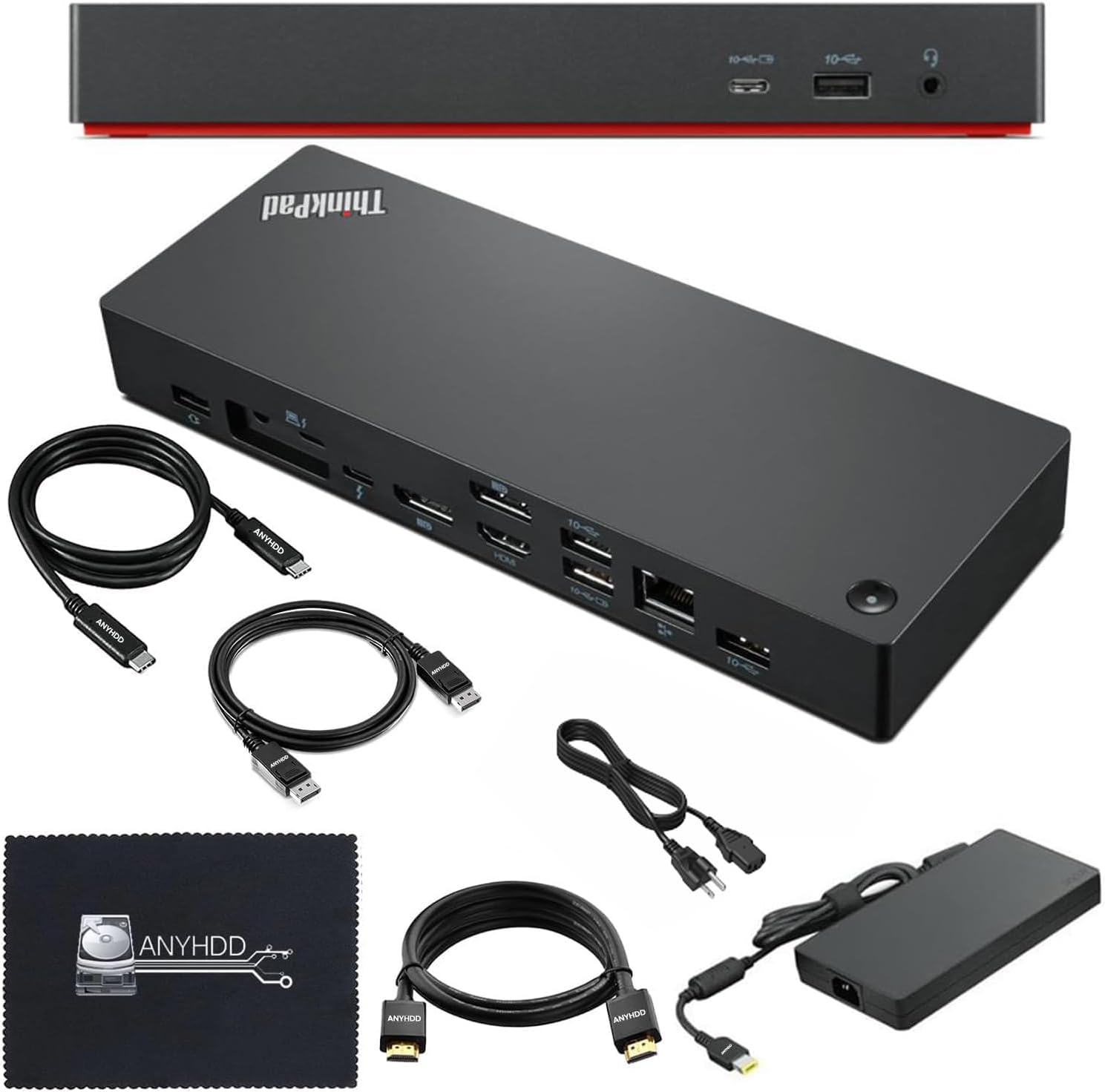 Lenovo 40B00135US Docking Station Thunderbolt 4 Dock - Universal Laptop Docking Stations with 135W Power Adapter + HDMI Cable + DisplayPort Cable + Thunderbolt Cable + Microfiber Cloth (Renewed