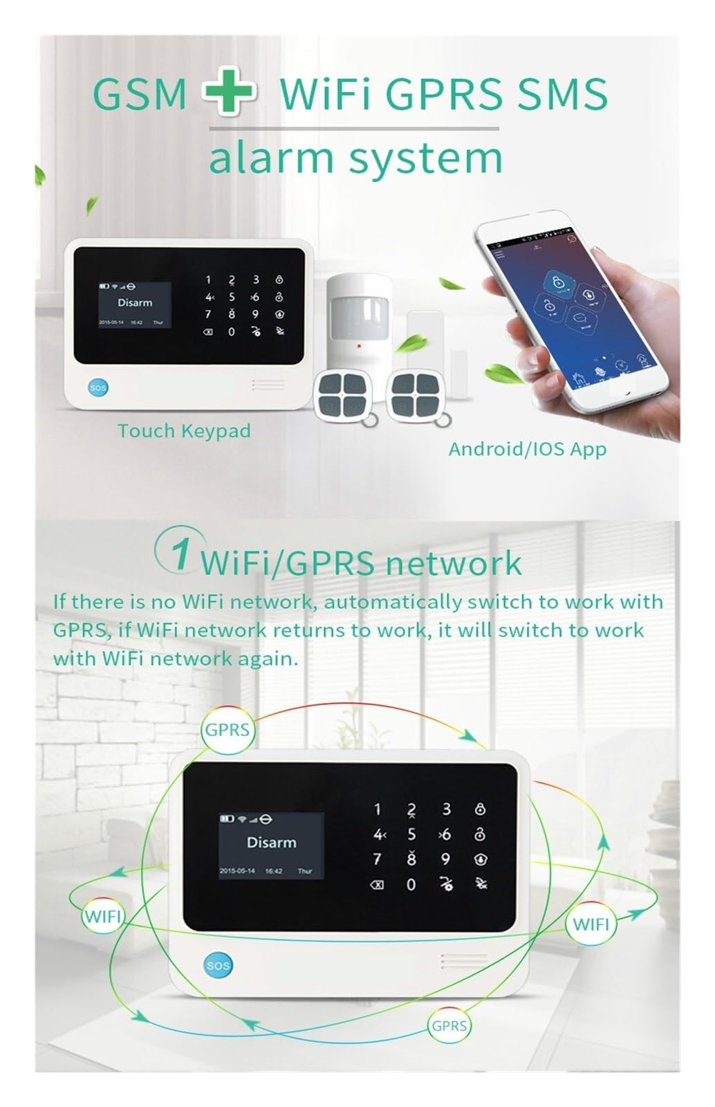 Sistemi Sicurezza Casa Grande Touch Screen GSM Wifi di Allarme Domestico APP Telecomando Multilinguismo Intelligente Home Safty Antifurto(2pcs PIR Sensor)