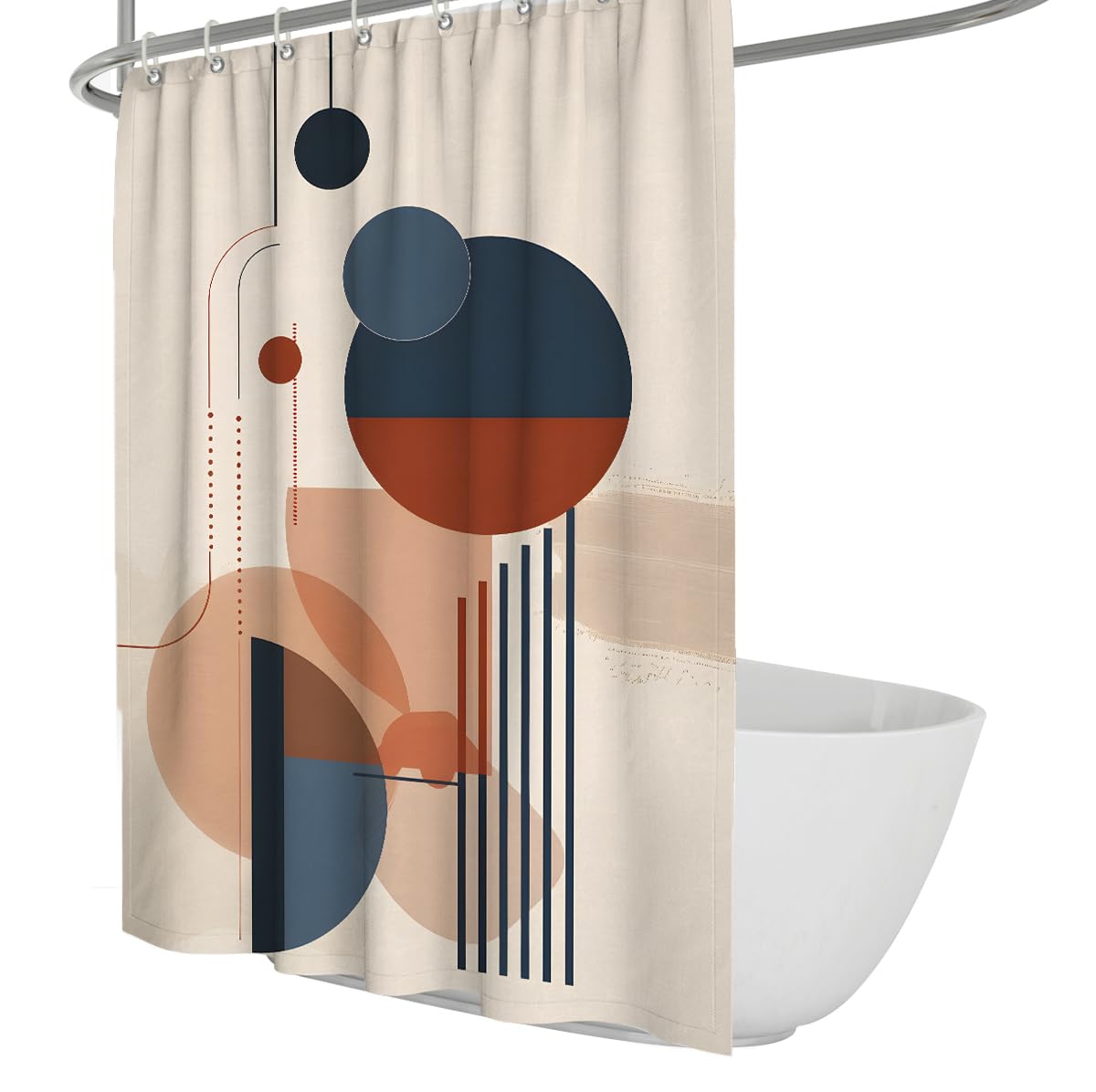 UIRINGART Modern Shower Curtains W180xL200cm Abstract Geometric Semicircle Sphere Vertical Line Stripe Dot Navy Terracotta Art Print Waterproof Bathroom Wet Rooms