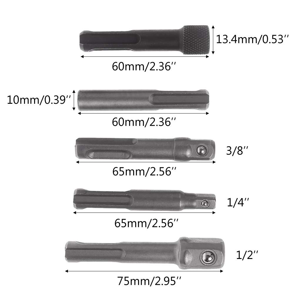 5Pcs 1/4 Socket Driver Hammer Drill Bit Chuck Adaptor Kit Set Hand Drill For Nails Cordless