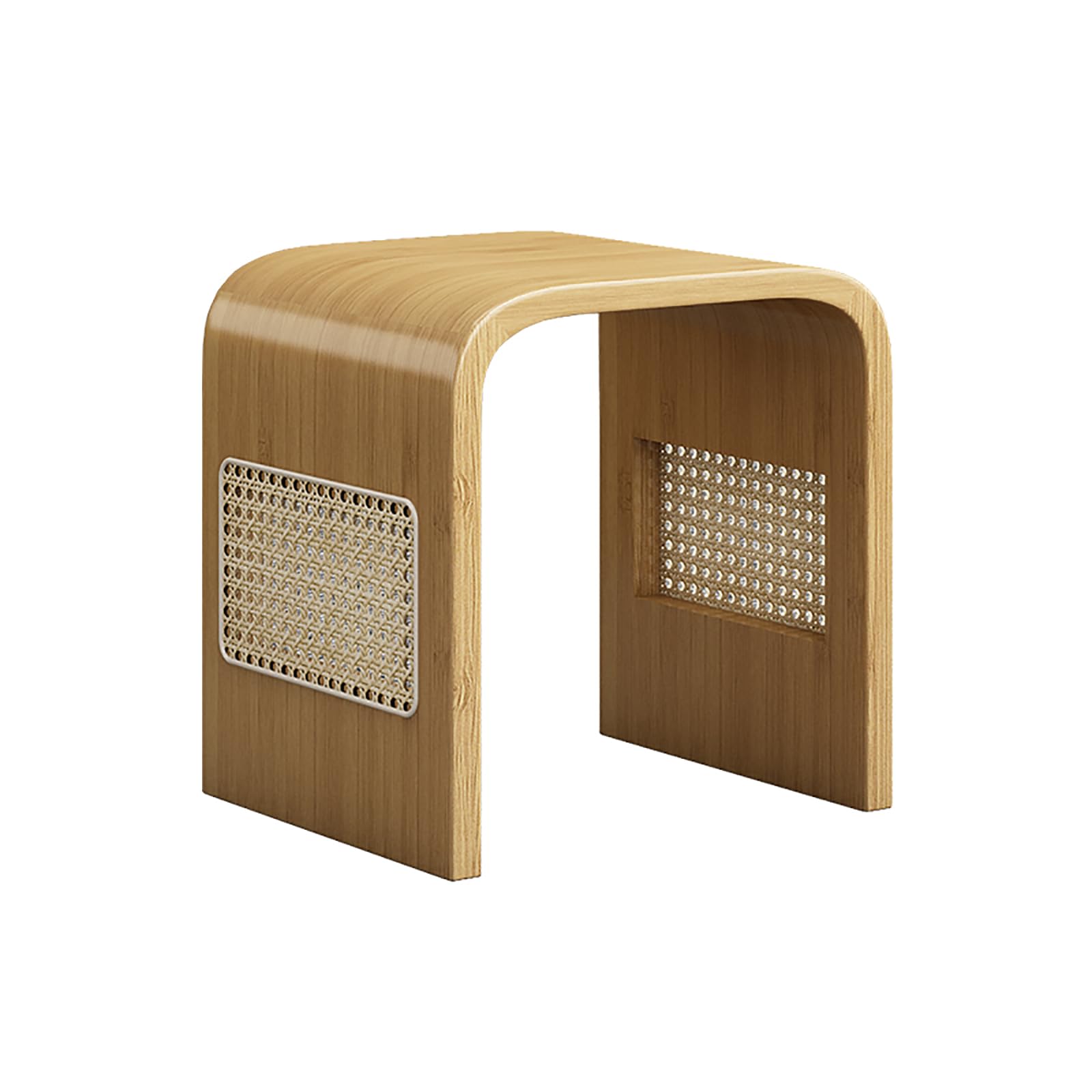 Table d'appoint de chambre avec rangement chaussures en bois et rotin