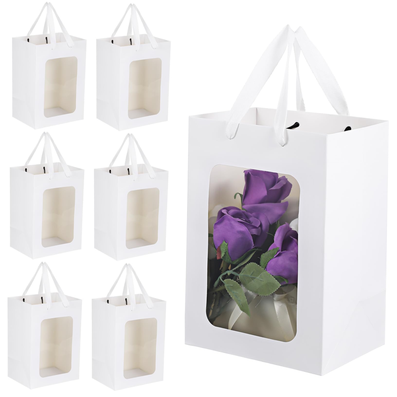 ULTECHNOVO 20 Stück Weiße Durchsichtige Geschenktüten mit Fenster 18x13x25cm Papier Geschenkbeutel mit Griffen für Hochzeit Party und Gastgeschenke