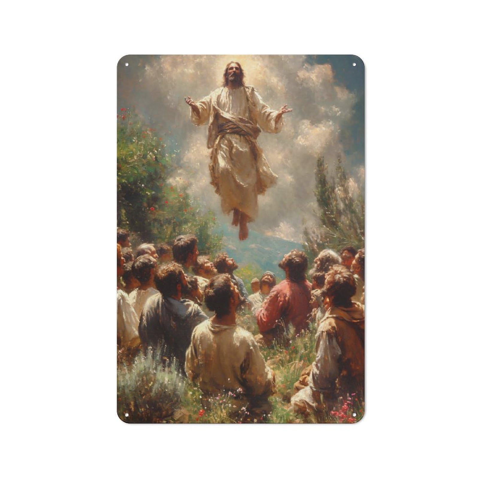 Junmoney The Ascension Of Jesus Vintage Tin Wall Plaque 30X20cm For Workshop Wall, A Decorative Christmas Gift For Makers And Diy Enthusiasts
