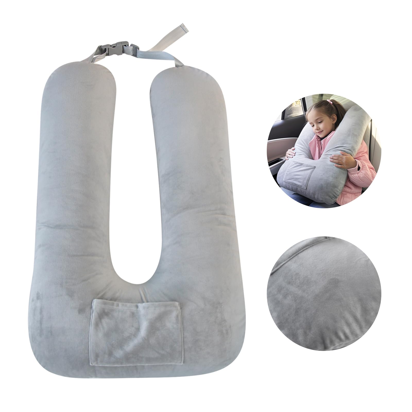 Car Pillow for Kids, Travel Pillow for Car, Toddler Travel Pillow for Sleeping Carseat Pillow for Adults, Removable and Washable Covers, Long Car Ride Essentials,Grey