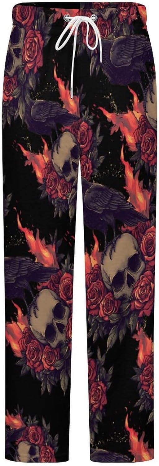 Gothic Skull Black Crow Women's Pajama Pants Flannel Pj Bottoms Lounge Pants Sleepwear Casual Sweatpants