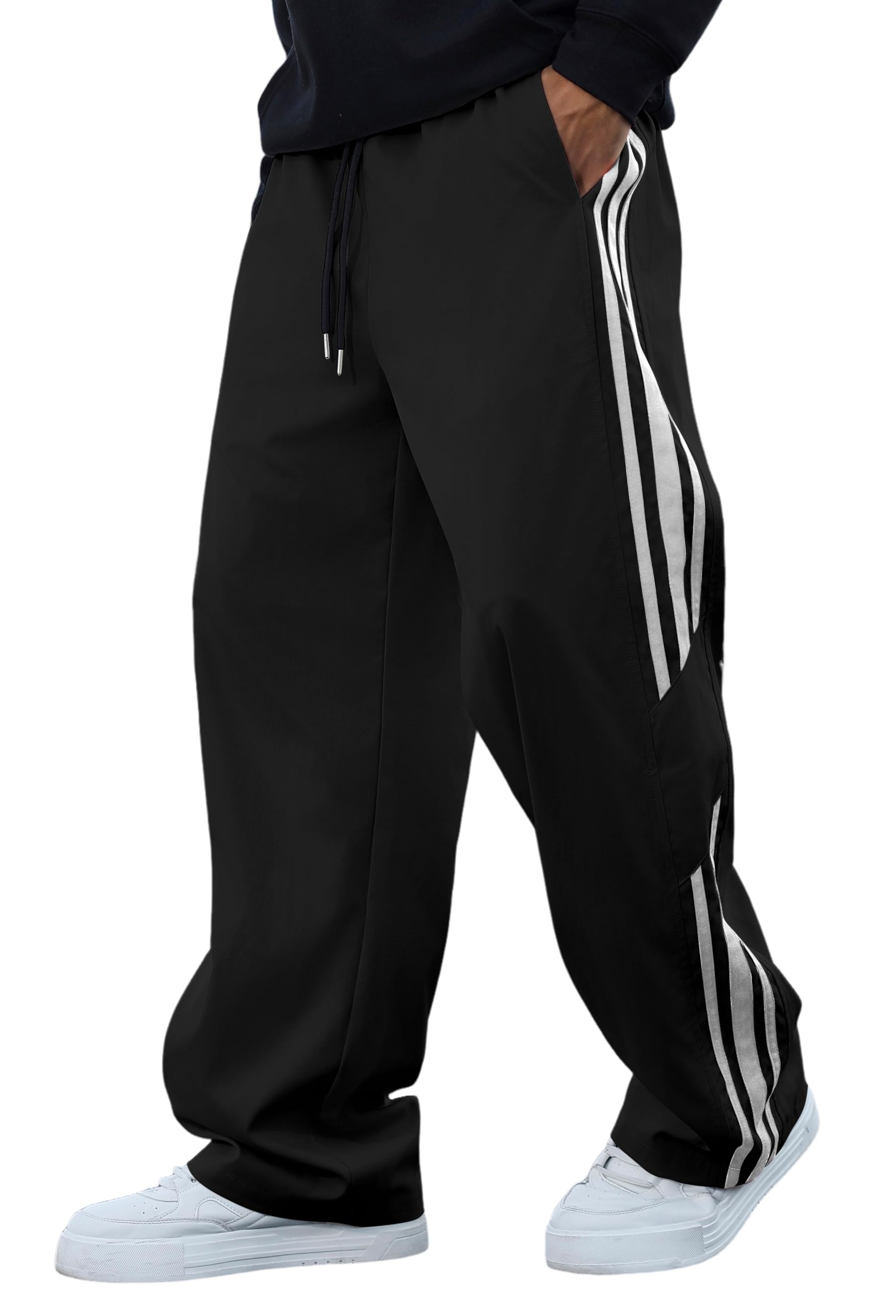 ZAFUL Mens Baggy Sweatpants Side Strip Y2k Drawstring Waist Joggers with Pocket Wide Leg Track Pants