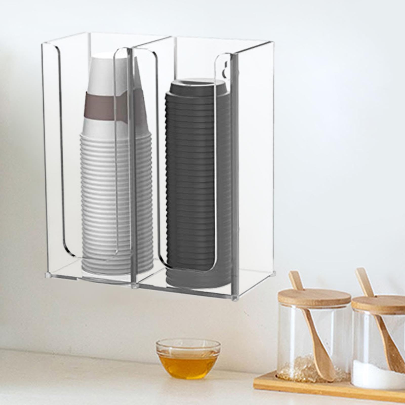 Porta Vasos de Papel Organizador de Cápsulas de Café Dispensador de Vasos Desechables Exhibidor de Vasos Material Acrílico Adecuado para Cocina, 2 Rejillas