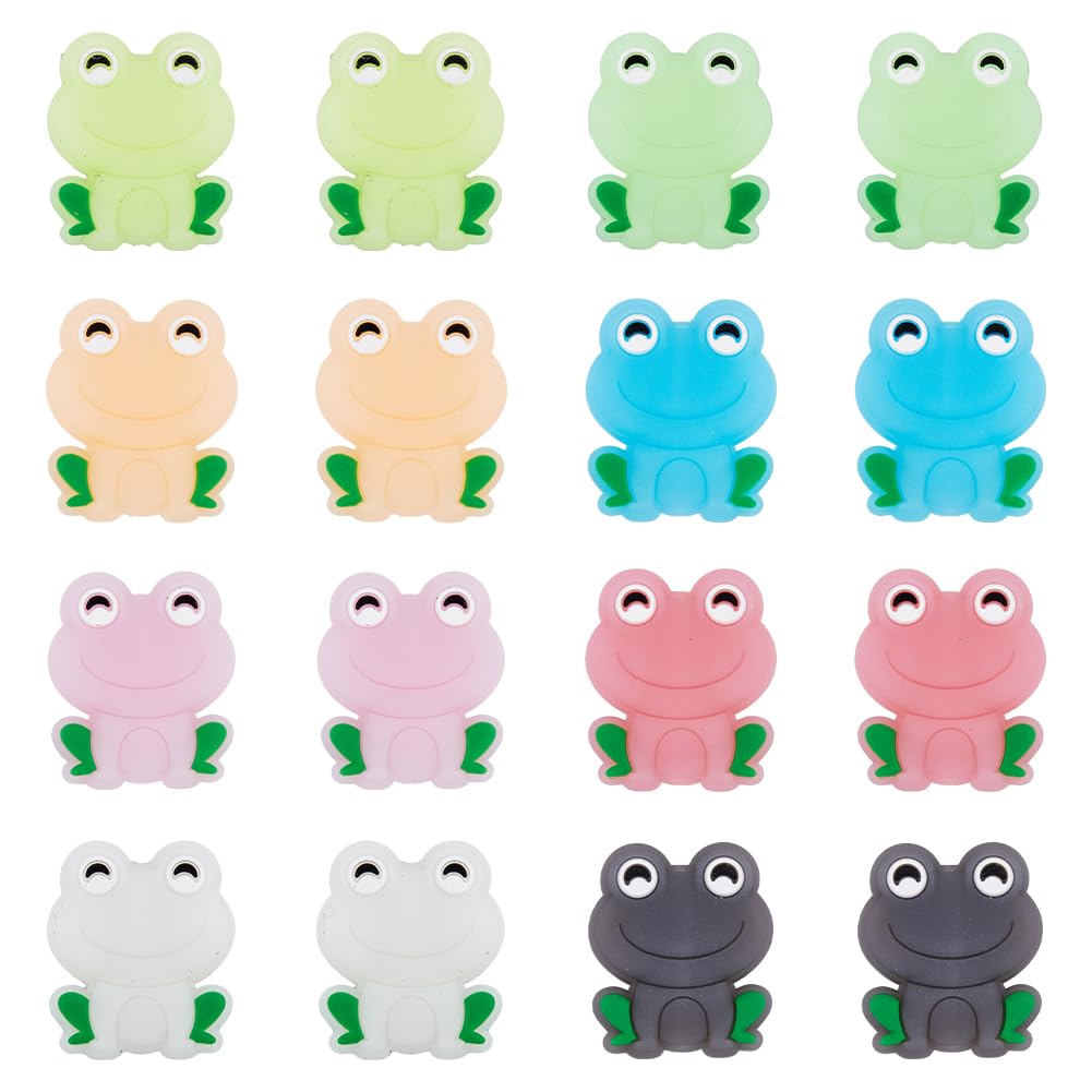 DICOSMETIC 16Pcs 8 Colors Silicone Beads Luminous Frog Spacer Beads Cartoon Animal Loose Spacer Silicone Beads for DIY Beaded Phone Straps Supplies Bracelet Jewelry Making, Hole: 3mm