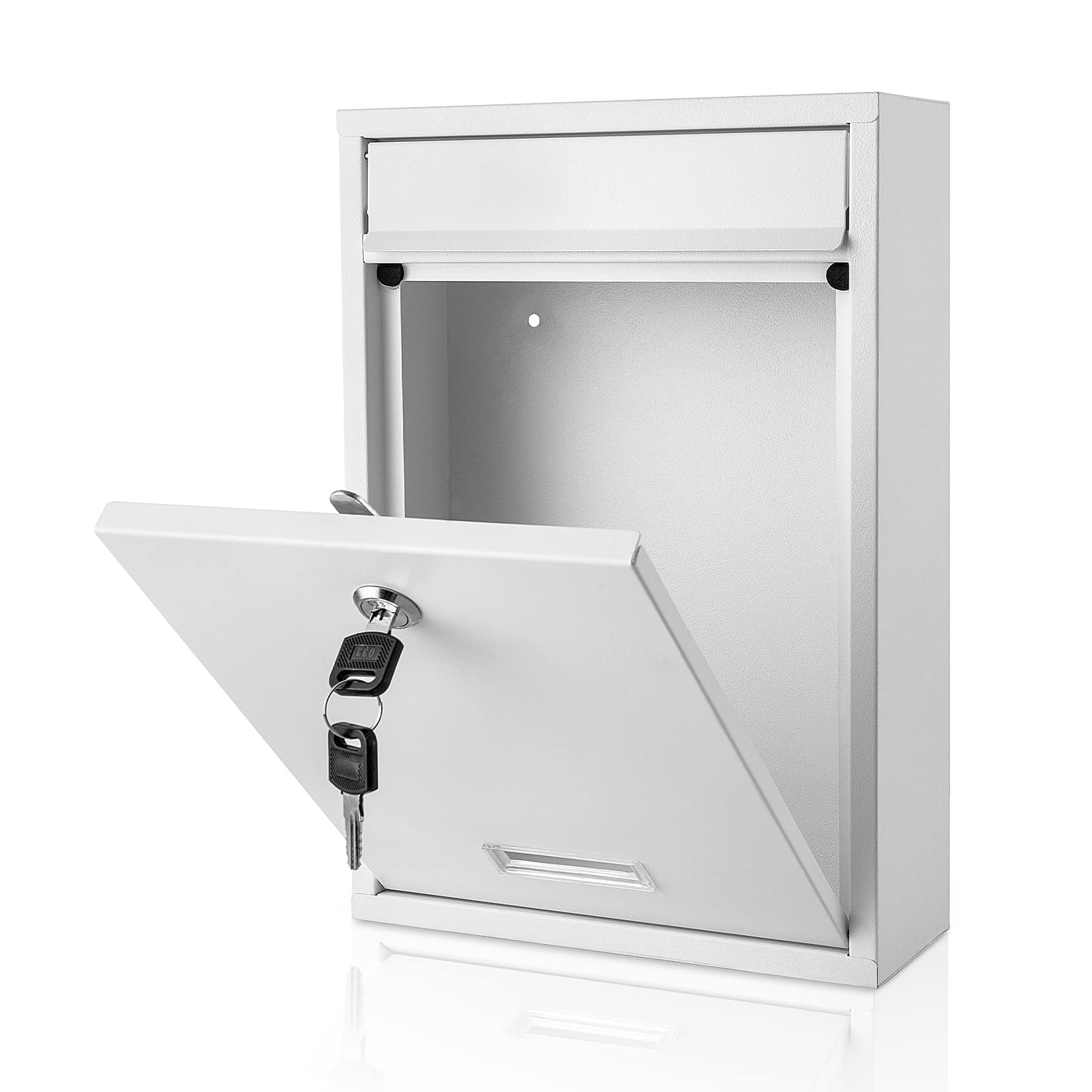Letter Box 32 x 21.5 x 8.5cm Post Box Wall Mounted Steel Mail Box Parcel Delivery Box Lockable Letter Weatherproof Post Box with 2 Keys Stylish Letterbox for Keep Your Mail Safe (White)