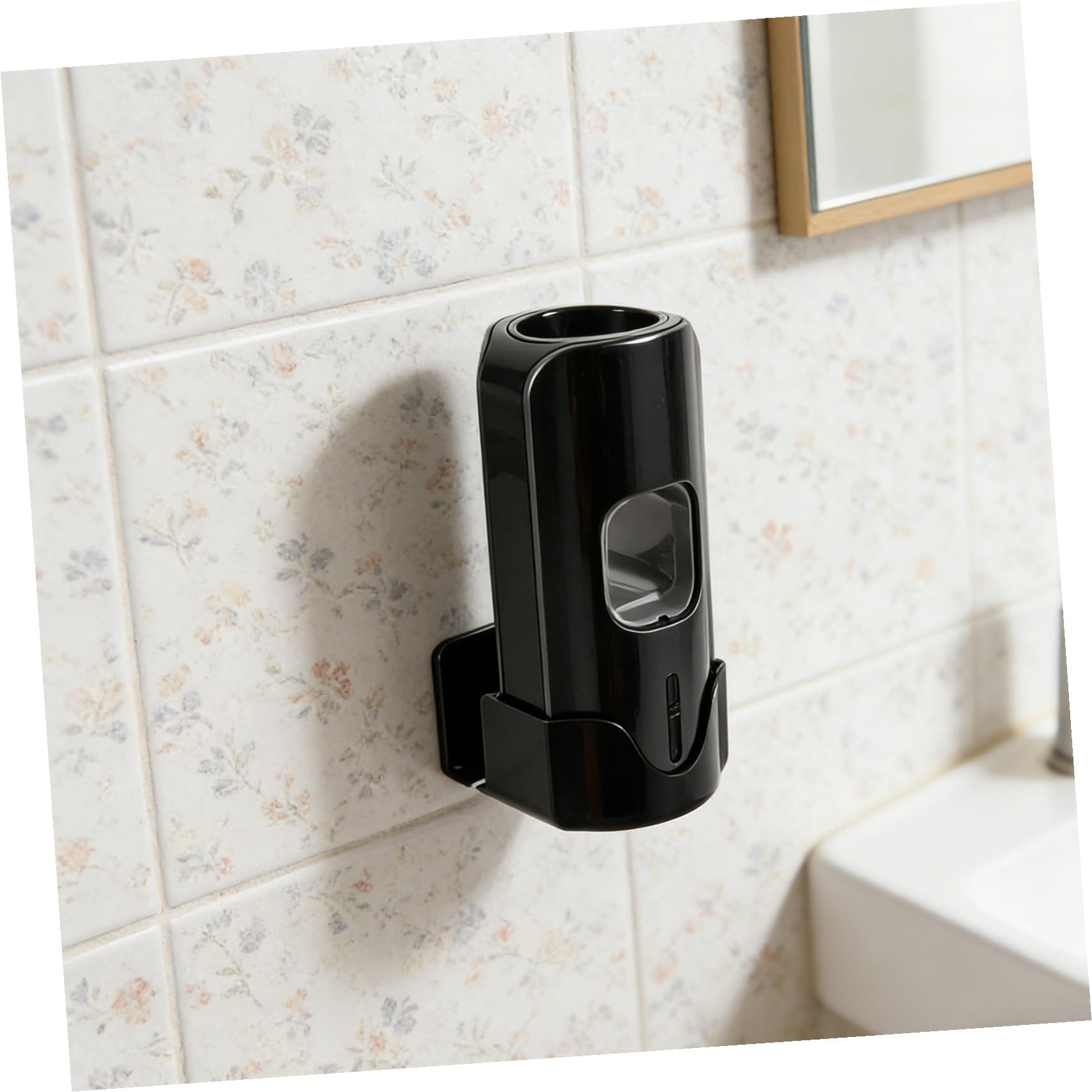 Dispenser Dentifricio Automatico senza Contatto con Porta Spazzolini da Muro in Plastica Nera, con Drenaggio Acqua e Scomparti Regolabili per Bagno