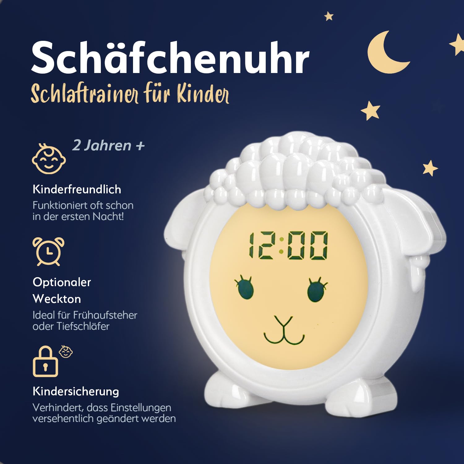 Schlaftrainer, Schaf, Lernwecker für Kinder, LED-Kinderwecker, Lernwecker, Einschlafen und Aufwachen Lernen, Nachtlicht