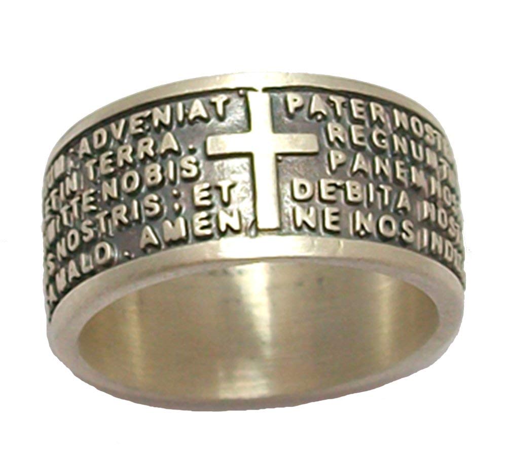 Anillo de hombre de plata 925 ‰ con el Padre Nuestro en latín para mujer o unisex