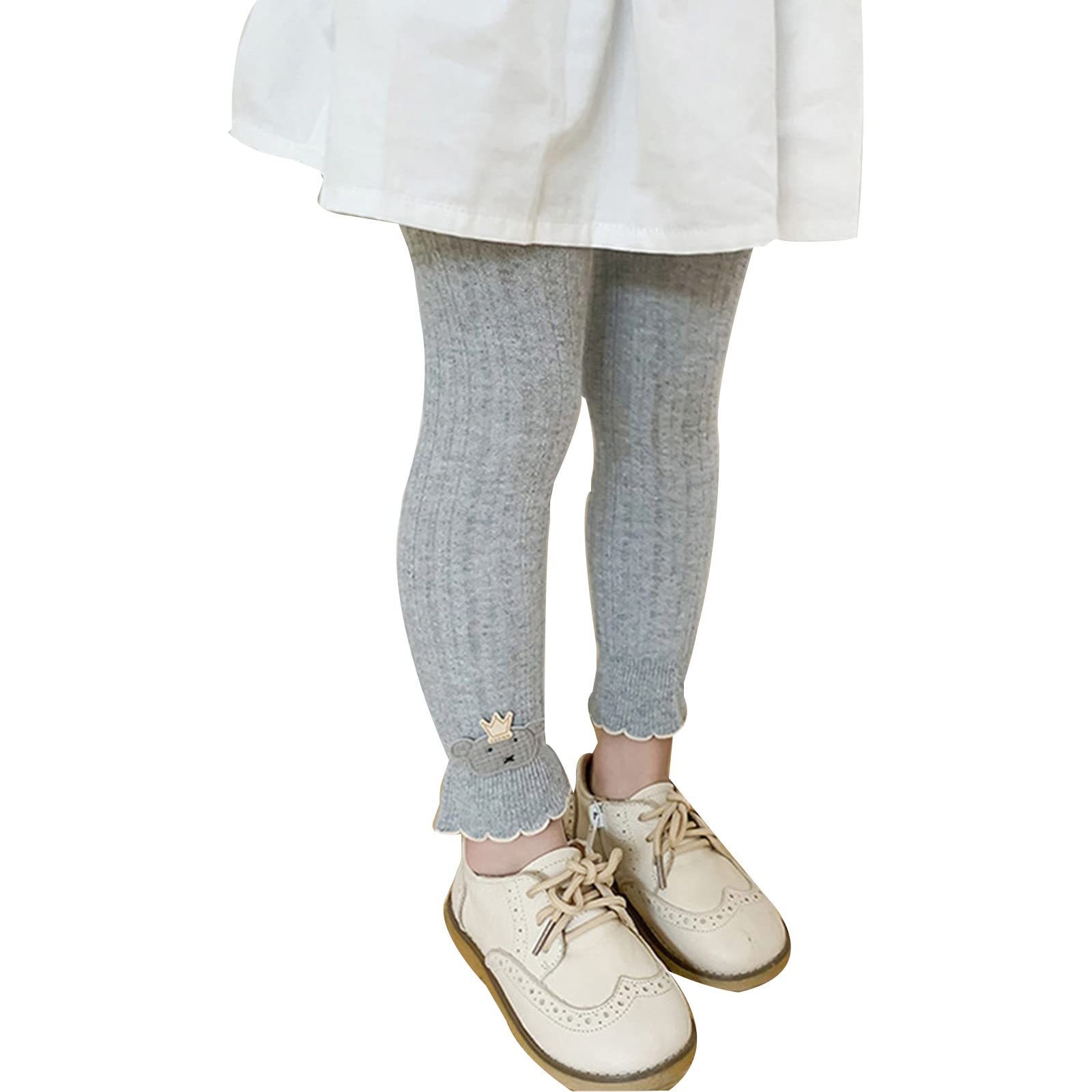 Girls and Toddlers' Leggings Comfy Footless Knit Ribbed Tights Baby High Waist Pants Cotton Warm (Grey, 12-24 Months)