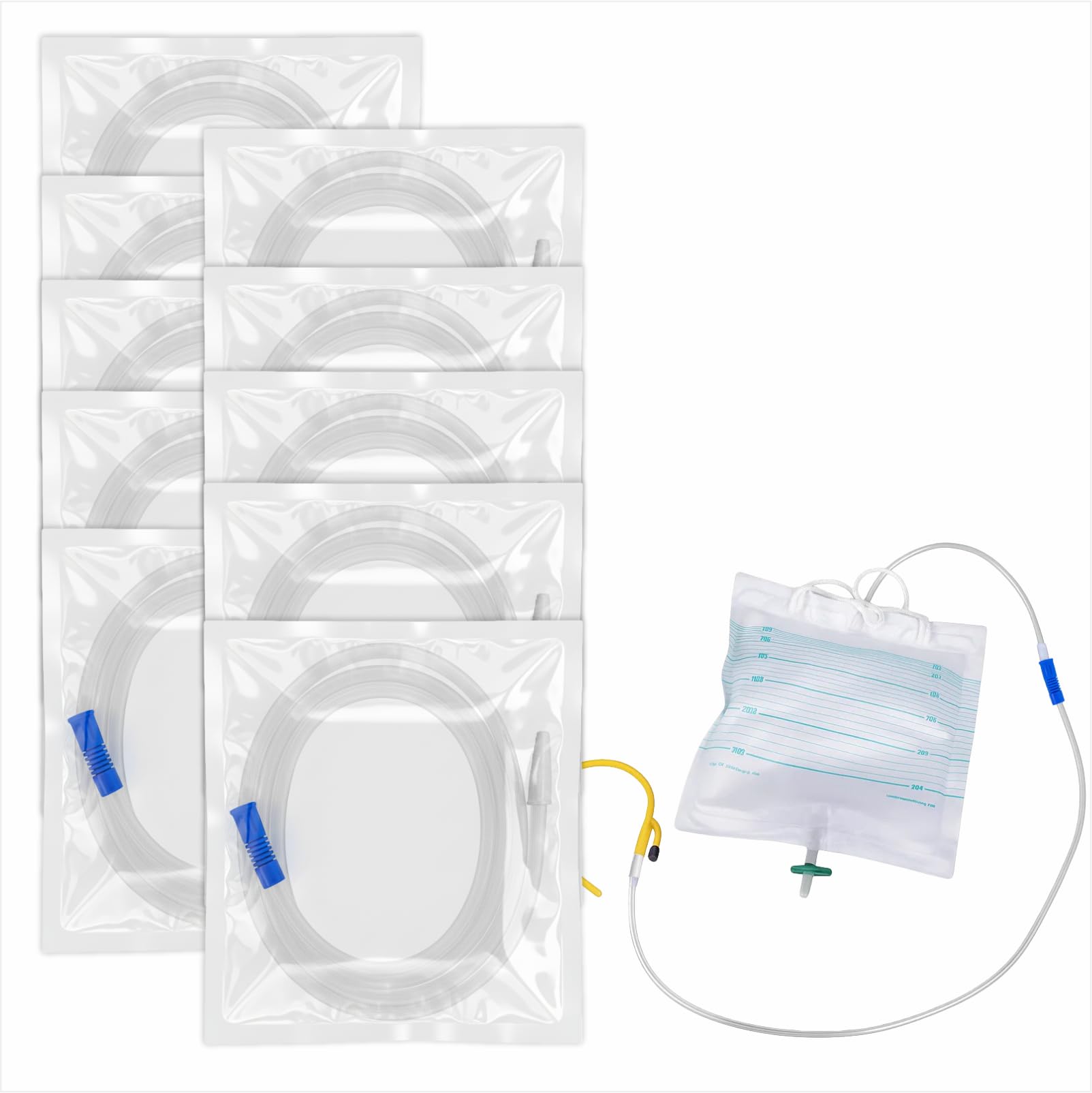 Urine Bag Extension Tube, Flexible Drainage Tubing with Universal Connector and Clamp for Care Accessories and Storage Systems (10)