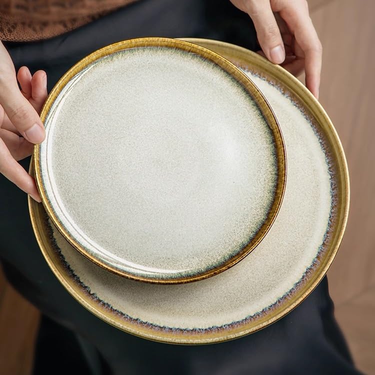ENGENDER Piatto Ceramica Piatto in Ceramica da 8 Pollici, stoviglie Piatte, Ristorante, Pasta, Bistecca, Forno, Leggermente imperfetto, Cucina retrò Piatti Piani(10.5 in)
