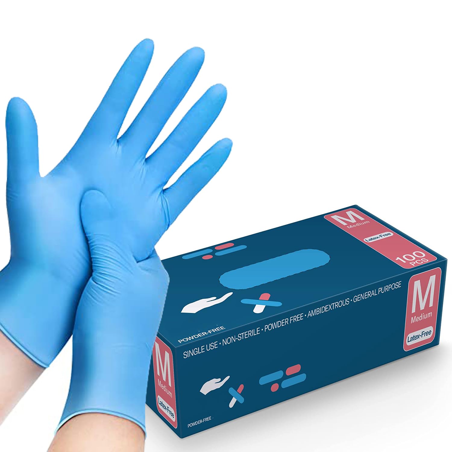 PRIMEONE Blue Nitrile Disposable Gloves – 100 Count | Latex-Free, Powder-Free | Textured Fingertips | Medical, Food, Disposable, Cleaning, Tattoo, Laboratory Use (500, MEDIUM)