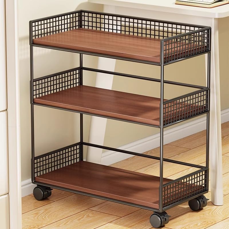 Amazon.co.jp: 3段キャスター付き収納ラック、木製棚板