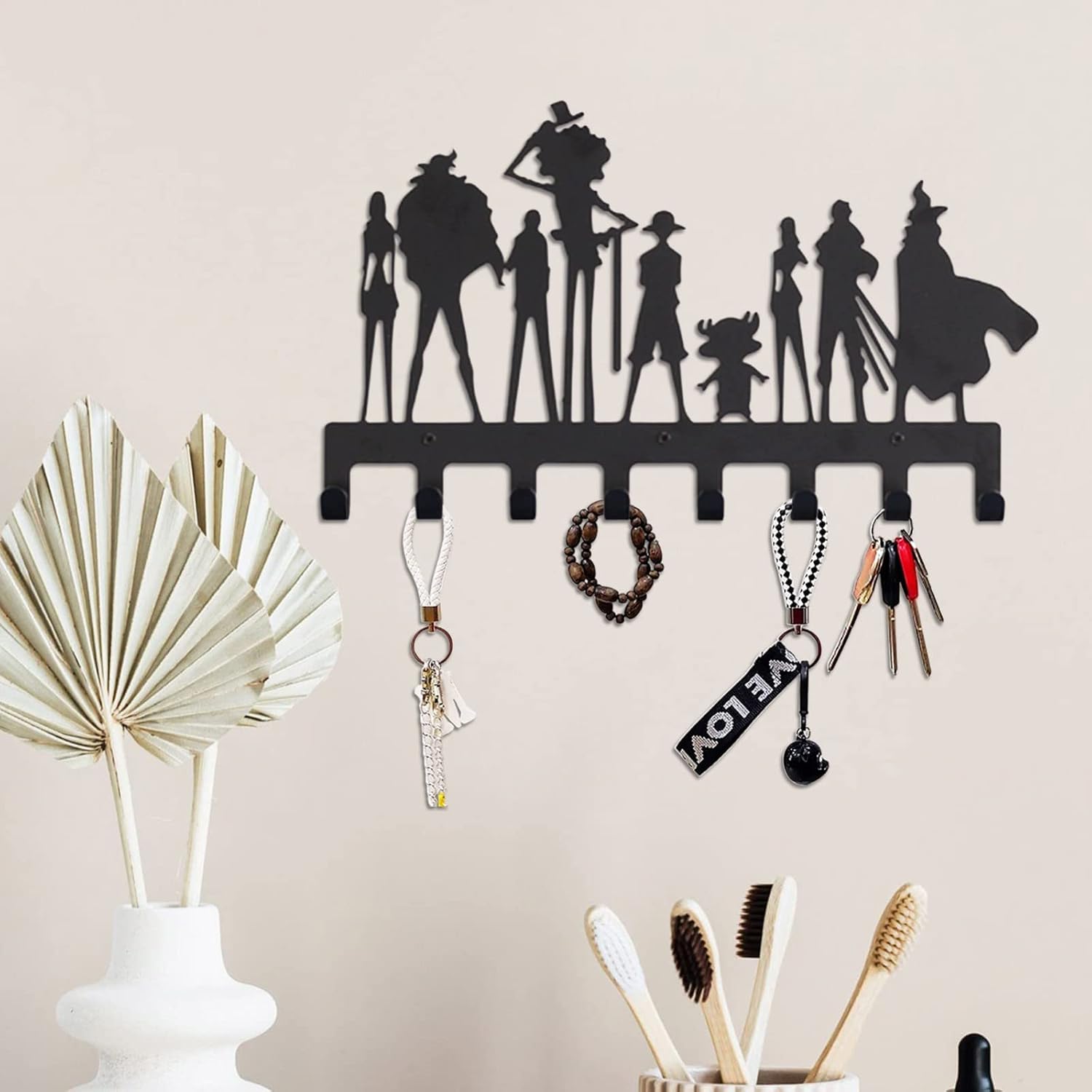 Metal Wall Key Holder, 8 Hooks Organizer Rack Hanger, Personalized Wall Hanger for Keys, Hat, Towels, Leash, Jewelry, 15.7x9.4inch