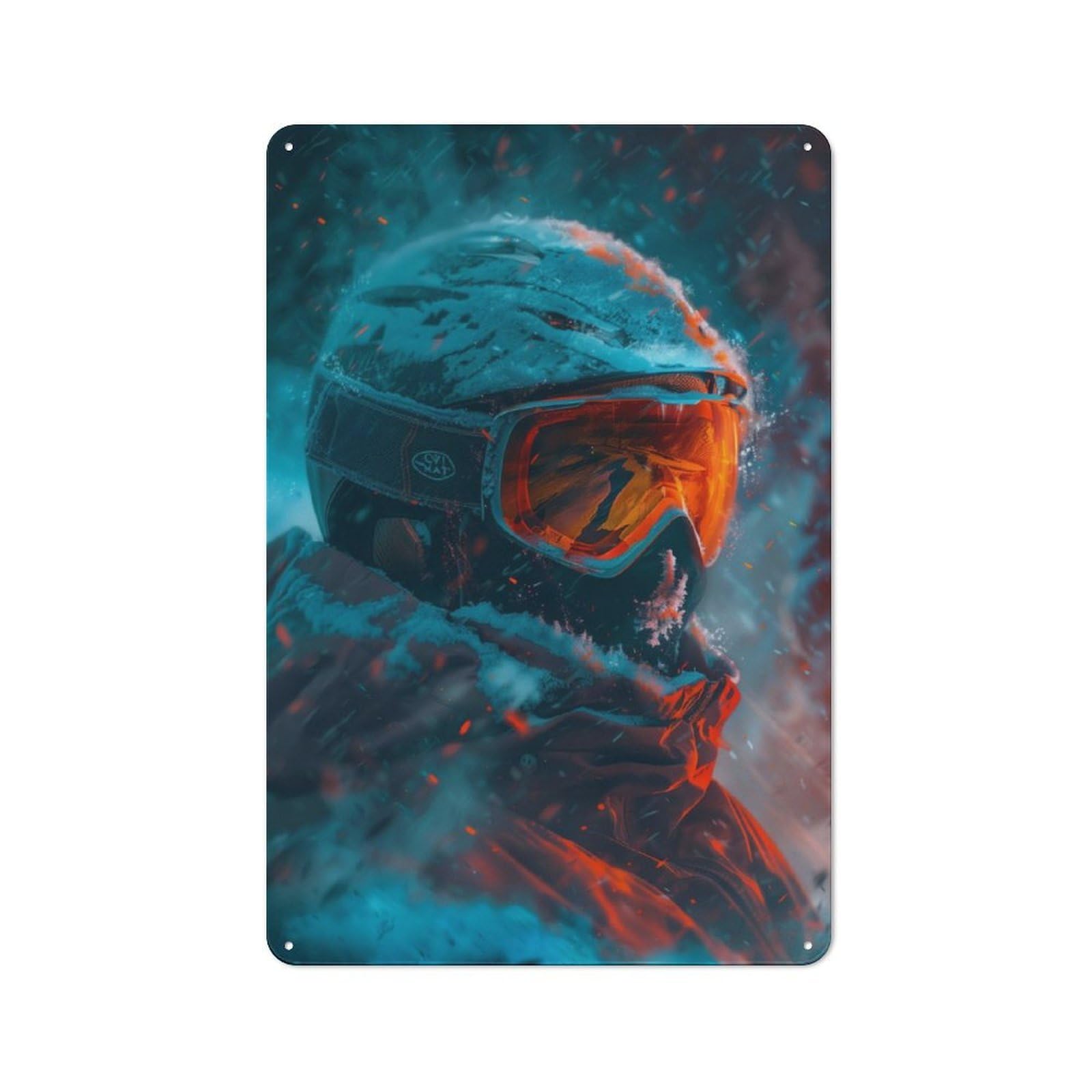 Junmoney Detailed Snow Storm Skier Metal Plaque 30X20cm With For Workshop Wall, Retro Decor, For Garage, Workshop And Man Cave Decoration