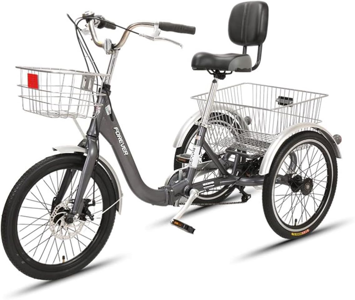 Three Wheel Bike Outdoor Foldable 3 Wheel Adult Tricycle 7 Speed Trike Cruiser Bike with Cargo Basket Cycling Tricycle for Women Men Picnics Cycling Pedalling