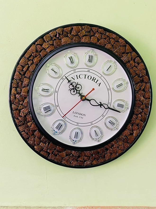Image of Wooden Wall Clock Clock Handcrafted Wood Analog Clock Rudraksha Watch for Living Room Bed Room, Home Decoration