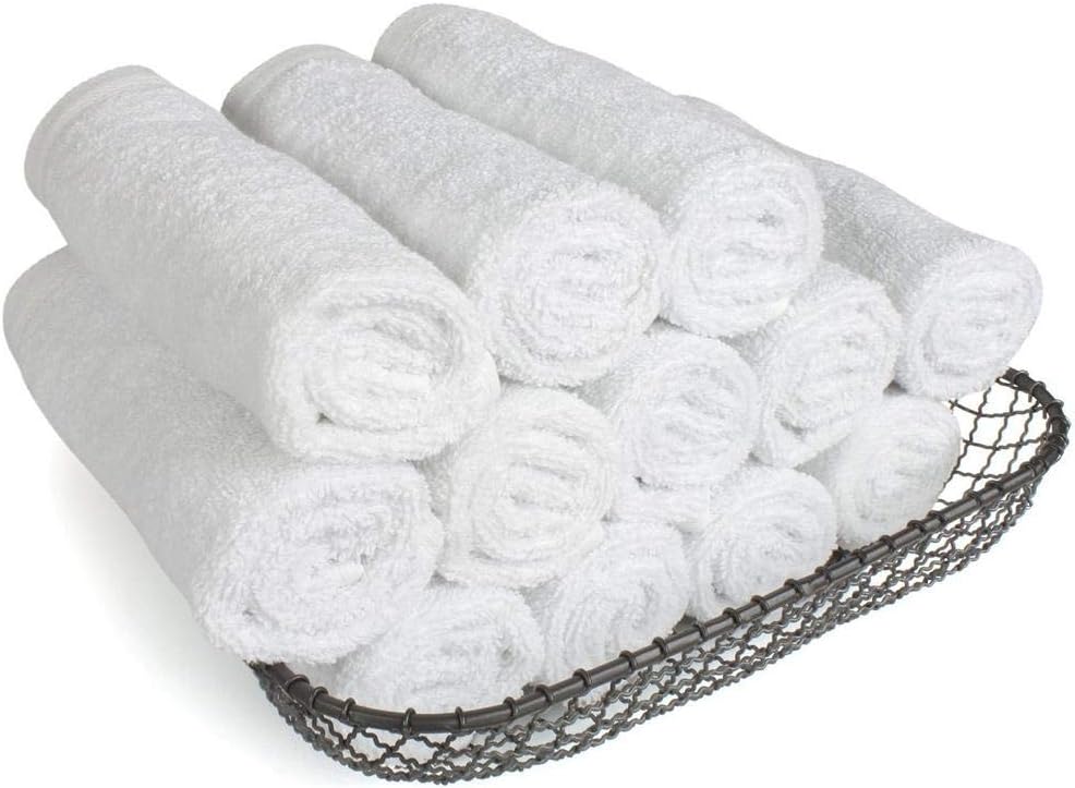 IZO.Bath - 24 Pack 12"x12" Cotton Fingertip-Hand-Face Towels- 100% Extra Soft Ring Spun Washcloths, Highly Absorbent Cleaning Cloth, Brilliant White