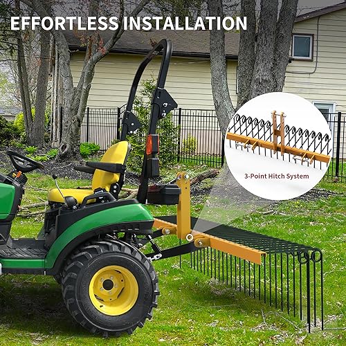 Image of YITAMOTOR 72 inch Tow Behind Landscape Rake, 3 Point Pine Straw Rake for CAT 1