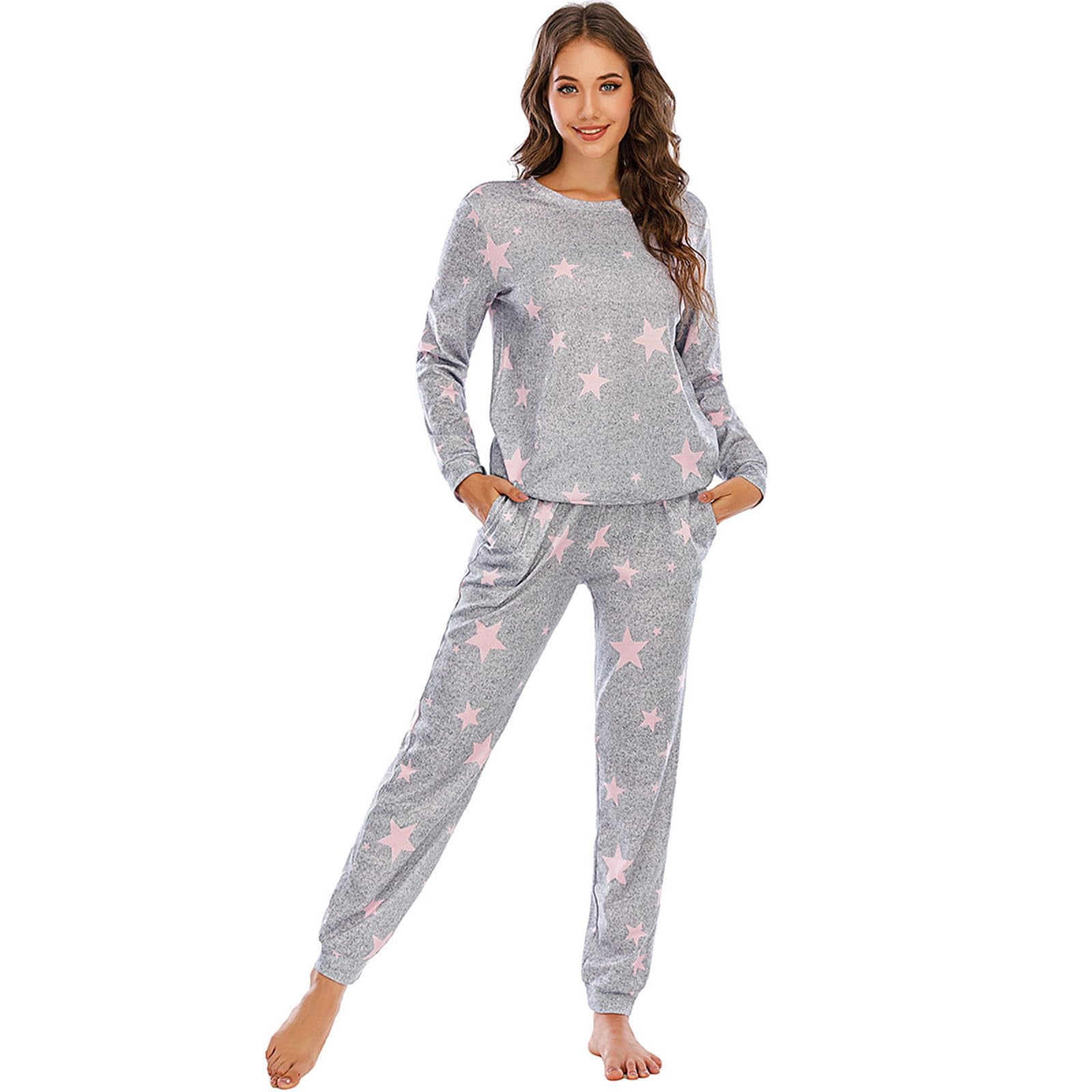 Ensemble pyjama motif étoilé avec pull manches longues et poches - 7
