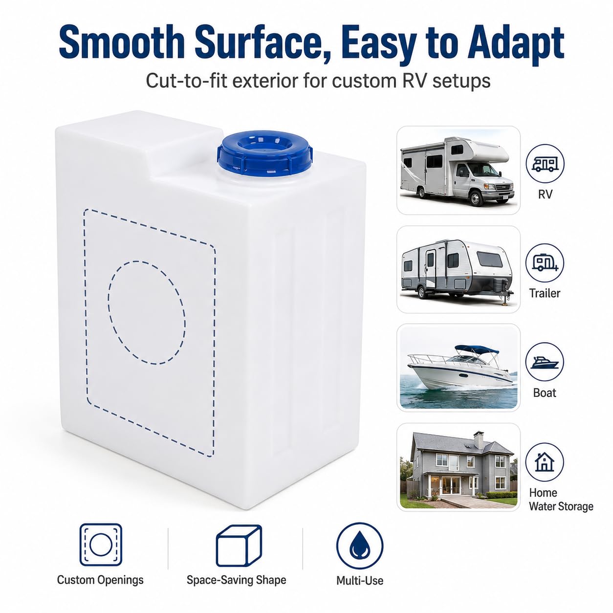 50 L LLDPE Trinkwassertank, Quadratischer Frischwassertank für Wohnmobil, Wohnwagen, Anhänger und Boot, Wasserbehälter 50L, und Kältebeständig für Camping Outdoor