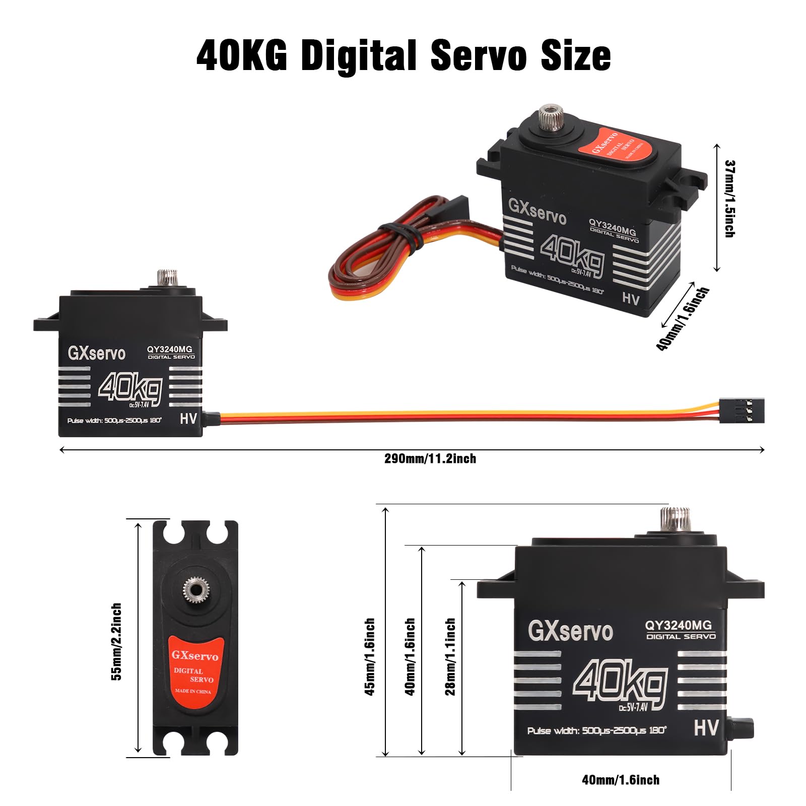 Lot De 2 Servomoteurs Digitaux 40KG Binghe – Engrenages Métal, IP65, Programmables, Pour RC 1/8 1/10 Et Robots