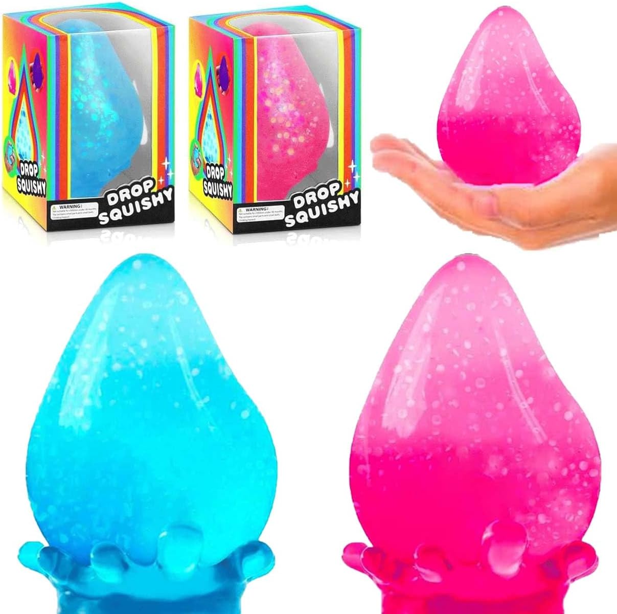 2 Packs Dream Squishy Drop Stress Balls for Adult, Gel Filled Fidget Toys for Kids Stress Relief – High Density Squeeze Balls for Students Calming (Blue Pink)