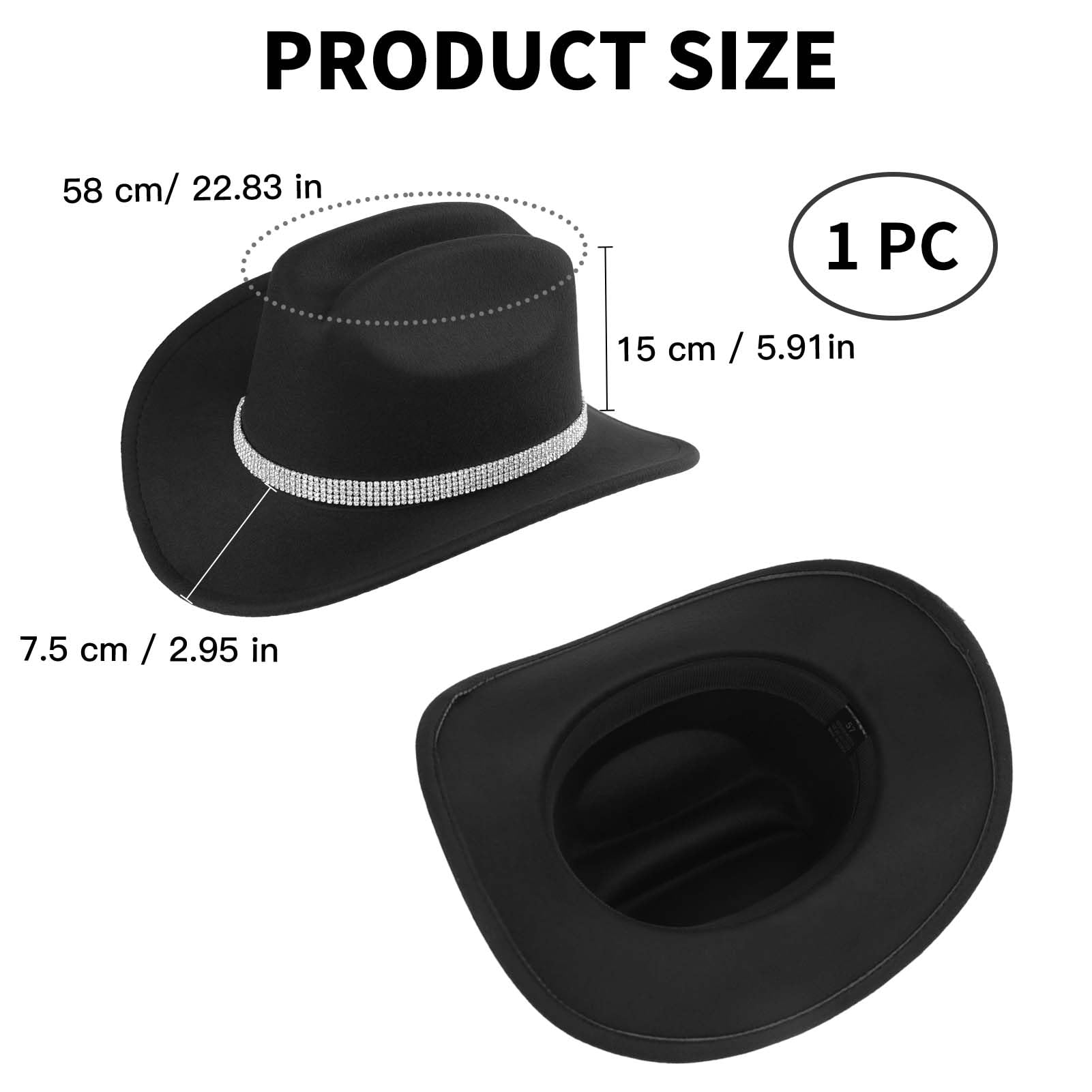 Chanaco Cappello da cowboy per donne e uomini, cappelli da cowboy neri per ragazze, cappello da cowgirl accessori per outfit western, cappelli classici in feltro country