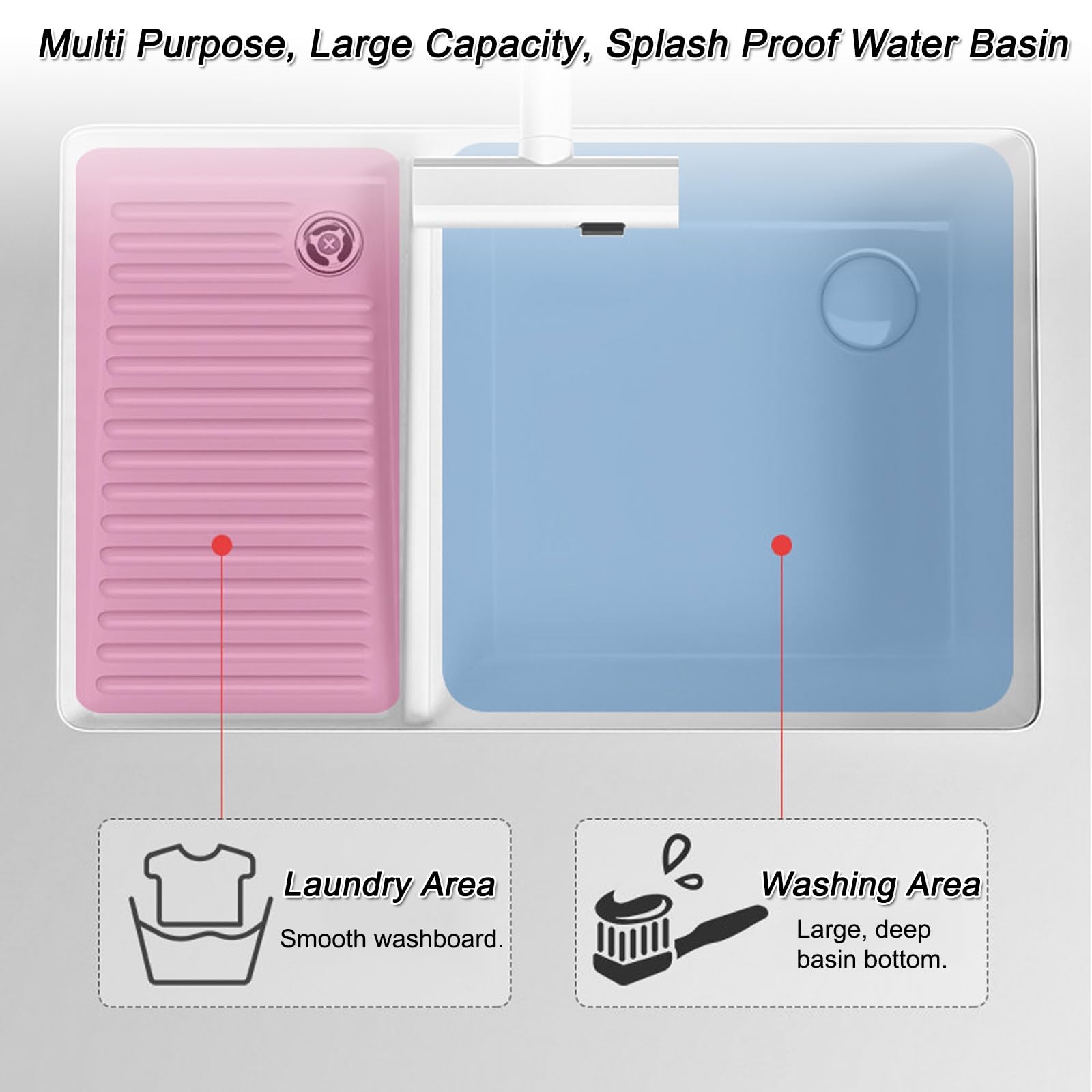 Fregadero de lavandería con grifo extraíble y tabla de lavado, lavabo de cerámica para lavandería, baño, balcón