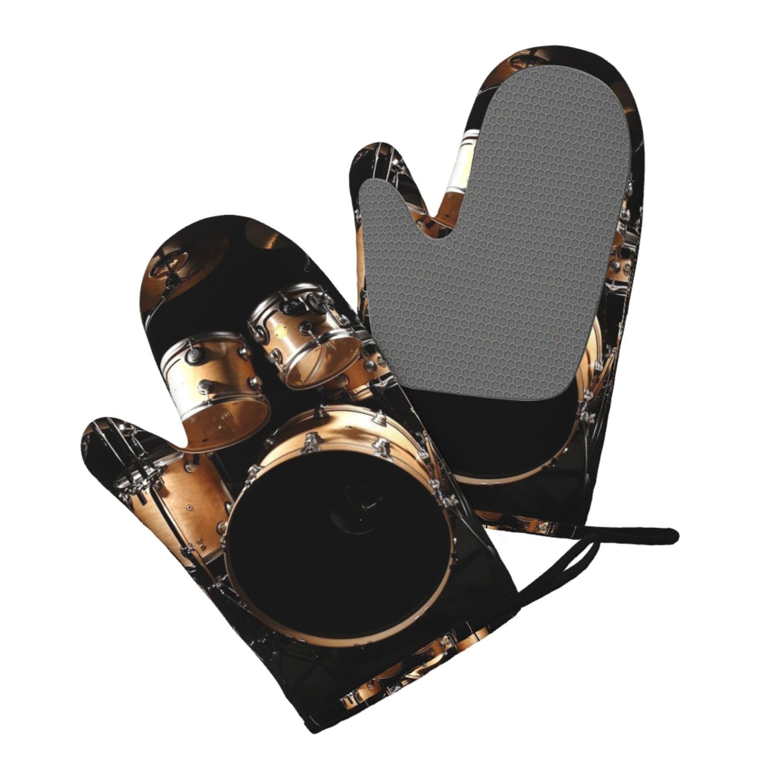 Aqrjlpo Women's Cool Drum Set Silicone Oven Mitts Set 2Pcs, Printed Heat Resistant Non-Slip Silicone Oven Gloves For Kitchen Cooking Baking Microwave